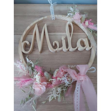 Couronne en bois fleurs séchées personnalisable