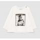 T-SHIRT ÉCRU COTON BIO VISUEL CHAT-GANGSTER BÉBÉ FILLE