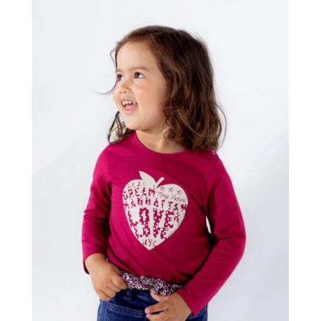 T-SHIRT BORDEAUX COTON BIO VISUEL POMME-COEUR BÉBÉ FILLE