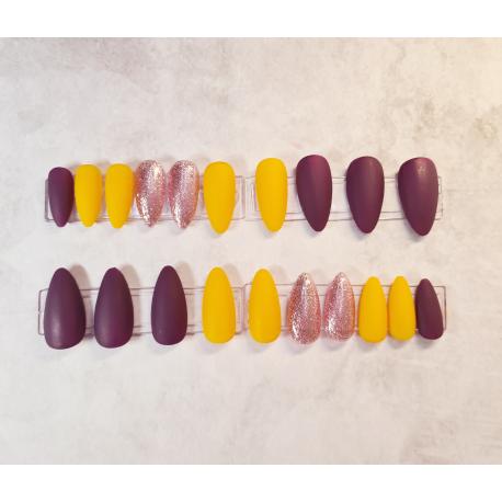 Press on nails Violet + Jaune Mat