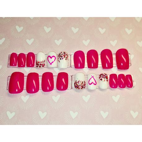 Press on nails rose fushia coeur