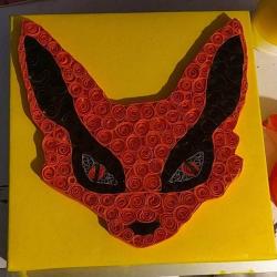 Renard de type manga en papier sur toile 20X20 cm