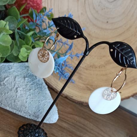 Boucles d'oreilles creoles en acier et nacre Boucles d'oreilles creoles en acier et nacre