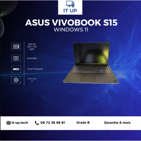 ASUS VivoBook S15X530UA 15" 8Go RAM, 500Go SSD, 1To HDD, Intel Core I7