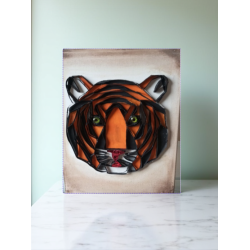 Tigre en papier roulé sur toile, 24X30 cm