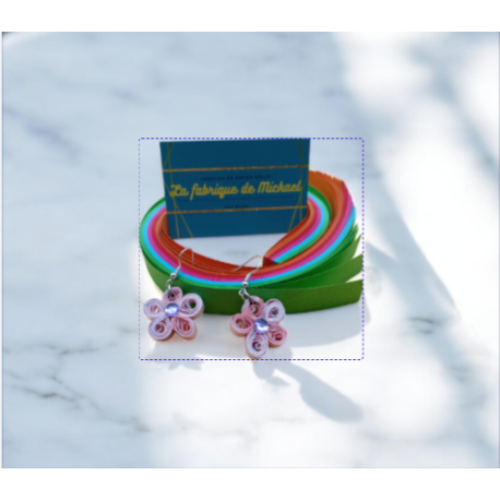 Boucles d'oreilles fleur rose à perle en papier roulé