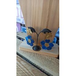Boucles d'oreilles acier fleurs bleues