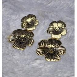Boucle d'oreille doré pendante fleur acier inoxydable