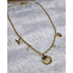 Collier coquillage doré acier inoxydable