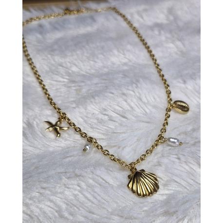 Long collier coquillage acier inoxydable