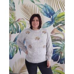 Pull gris palmiers