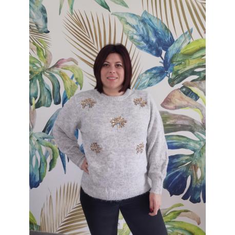 Pull gris palmiers