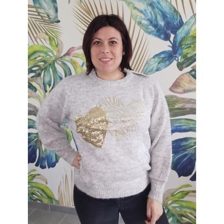 Pull gris coeur