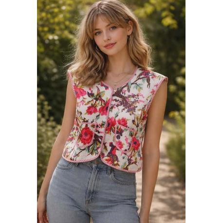 gilet sans manches fleuri